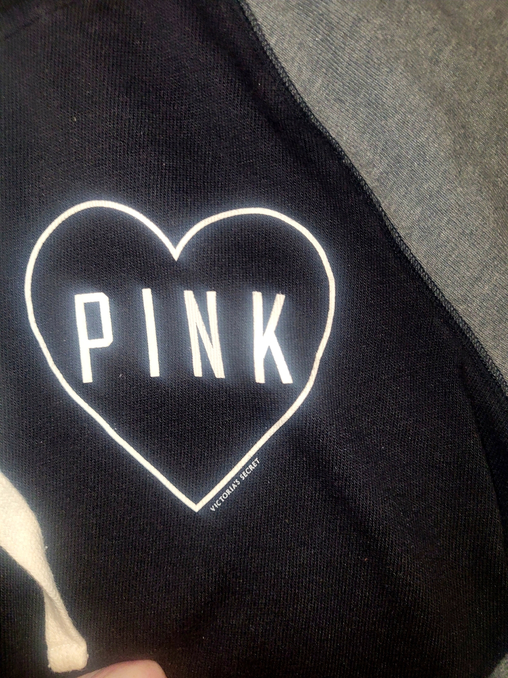 PINK Victoria's Secret Black Sweatshirt with Gray Sleeves and Heart Logo